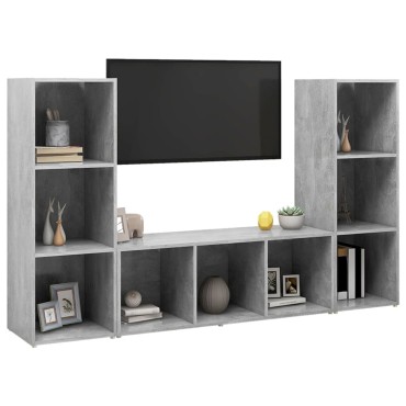 vidaXL Έπιπλα Τηλεόρασης 3 τεμ. Γκρι Σκυρ. 107x35x37cm Μοριοσανίδα