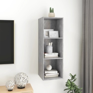 vidaXL Έπιπλο Τηλεόρασης Κρεμαστό Γκρι Σκυρ. 37x37x107cm Επεξ. Ξύλο