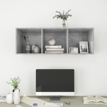vidaXL Έπιπλο Τηλεόρασης Κρεμαστό Γκρι Σκυρ. 37x37x107cm Επεξ. Ξύλο