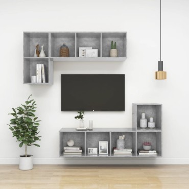 vidaXL Έπιπλο Τηλεόρασης Κρεμαστό Γκρι Σκυρ. 37x37x107cm Επεξ. Ξύλο