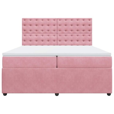 vidaXL Κρεβάτι Boxspring με Στρώμα Ροζ 200x200 εκ. Βελούδινο