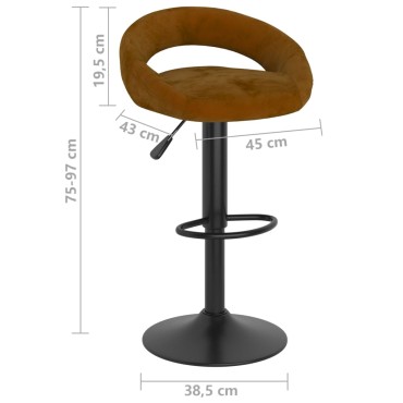 vidaXL Σκαμπό Μπαρ 2 τεμ. Καφέ Βελούδινα 45x43x(75-97)cm