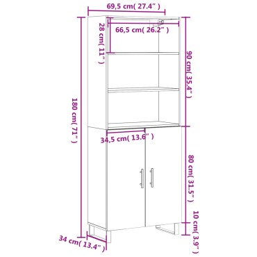 vidaXL Ντουλάπι Λευκό 69,5x34x180cm από Επεξεργασμένο Ξύλο 1 τεμ.
