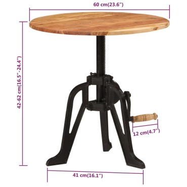 vidaXL Βοηθητικό Τραπέζι 60x(42-62)cm Μασίφ Ξύλο Ακακίας/Χυτοσίδηρος 1 τεμ.