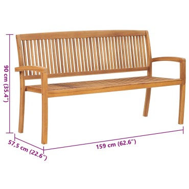 vidaXL Παγκάκι Κήπου Στοιβαζόμενο Μασίφ Ξύλο Teak & Μαξιλάρι 159x57,5x90cm 1 τεμ.