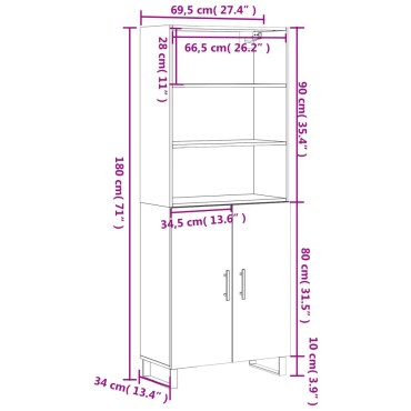 vidaXL Ντουλάπι Γκρι Σκυροδέματος 69,5x34x180cm Επεξεργασμένο Ξύλο 1 τεμ.