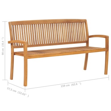 vidaXL Παγκάκι Κήπου Στοιβαζόμενο Μασίφ Ξύλο Teak & Μαξιλάρι 159x57,5x90cm 1 τεμ.
