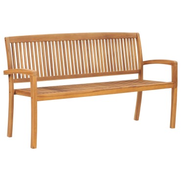 vidaXL Παγκάκι Κήπου Στοιβαζόμενο Μασίφ Ξύλο Teak & Μαξιλάρι 159x57,5x90cm 1 τεμ.
