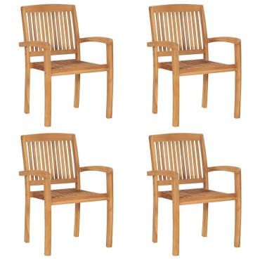 vidaXL Καρέκλες Κήπου Στοιβαζόμενες 4 τεμ. Μασίφ Ξύλο Teak & Μαξιλάρια 60x57,5x90cm