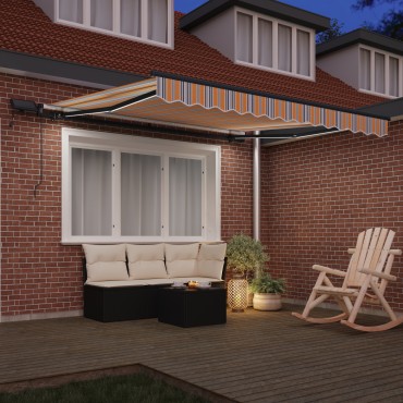 vidaXL Μηχανική Ανασυρόμενη Τέντα με Ριγέ LED 300x250 εκ.