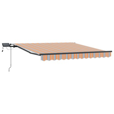 vidaXL Μηχανική Ανασυρόμενη Τέντα με Ριγέ LED 300x250 εκ.
