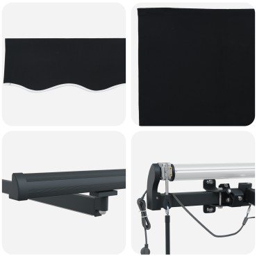 vidaXL Αυτόματη Ανασυρόμενη Τέντα με LED Μαύρη 300x250 cm