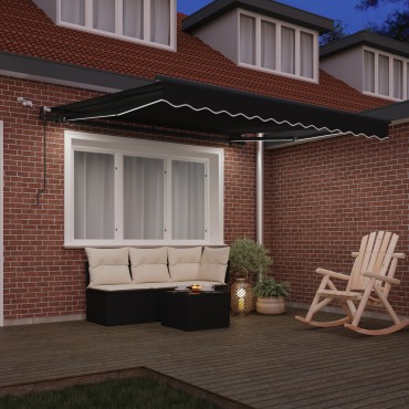 vidaXL Αυτόματη Ανασυρόμενη Τέντα με LED Μαύρη 300x250 cm