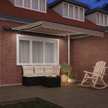 vidaXL Χειροκίνητη Ανασυρόμενη Τέντα με LED Μπεζ 350x250 cm