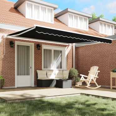 vidaXL Manual Retractable Awning Μαύρη 400x300 εκ.