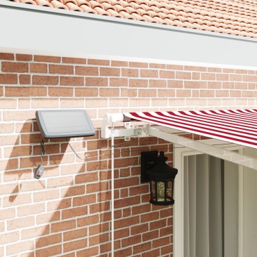 vidaXL Χειροκίνητη Αναδιπλούμενη Τέντα με LED Ριγέ Κόκκινο και Λευκό 400x350 cm