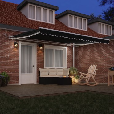 vidaXL Αυτόματη Ανασυρόμενη Τέντα με LED Μαύρη 400x350 cm