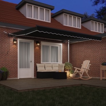 vidaXL Αυτόματη Ανασυρόμενη Τέντα με LED Μαύρη 400x350 εκ.