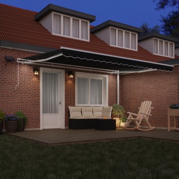 vidaXL Χειροκίνητη ανασυρόμενη τέντα με LED Μαύρη 450x350 cm