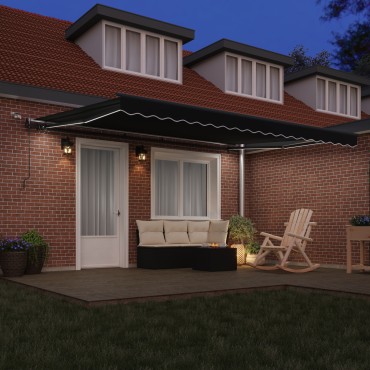 vidaXL Αυτόματη Ανασυρόμενη Τέντα με LED Μαύρη 450x350 cm