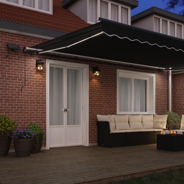 vidaXL Εγχειρίδιο Ανασυρόμενη Τέντα με LED Μαύρη 500x300 εκ.
