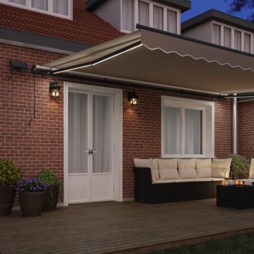 Χειροκίνητη Ανασυρόμενη Τέντα με LED Μπεζ 500x300 cm, Ιματισμός Αντικατάστασης Τέντας vidaXL για Κορμό 5x3 μ Μπεζ