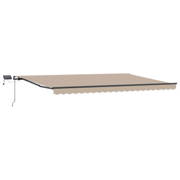 Χειροκίνητη Ανασυρόμενη Τέντα με LED Μπεζ 500x300 cm, Ιματισμός Αντικατάστασης Τέντας vidaXL για Κορμό 5x3 μ Μπεζ