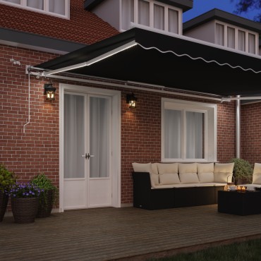 vidaXL Αυτόματη Ανασυρόμενη Τέντα με LED Μαύρη 500x350 cm