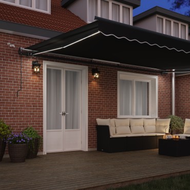 vidaXL Αυτόματη Αναδιπλούμενη Τέντα με LED Μαύρη 500x350 εκ.