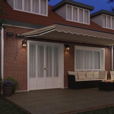 vidaXL Μηχανική Ανασυρόμενη Τέντα με LED Μπεζ 600x350 εκ.
