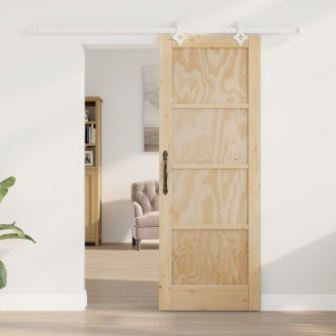 vidaXL Συρόμενη Πόρτα με Σετ Υλικών 73.5x198.5 εκ. Συμπαγές Ξύλο Πεύκου