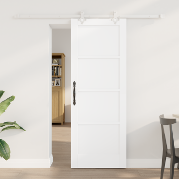 vidaXL Συρόμενη Πόρτα με Σετ Εξαρτημάτων Λευκή 73.5x198.5 εκ. Στερεό Ξύλο Πεύκο