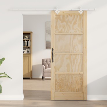 vidaXL Συρόμενη Πόρτα με Σετ Εξαρτημάτων 83x202 εκ Συμπαγές Ξύλο Πεύκου