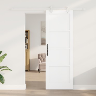 vidaXL Συρόμενη Πόρτα με Σετ Εξαρτημάτων Λευκή 73.5x211 εκ Συμπαγές Ξύλο Πεύκου