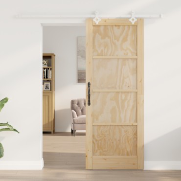 vidaXL Συρόμενη Πόρτα με Σετ Εξαρτημάτων 78x202 εκ. Μασίφ Ξύλο Πεύκου