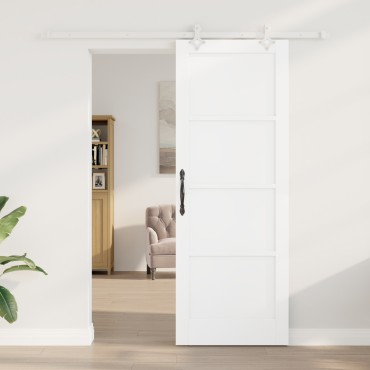vidaXL Συρόμενη Πόρτα με Σύνολο Υλικών Λευκή 78x211 εκ. Συμπαγές Ξύλο Πεύκου