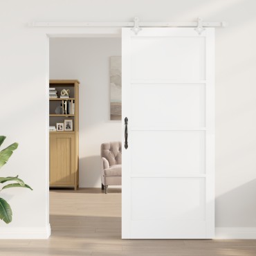 vidaXL Συρόμενη πόρτα με Σετ Αξεσουάρ Λευκή 93x211 εκ. Συμπαγές Ξύλο Πεύκο