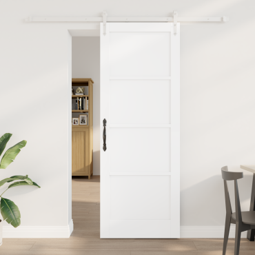 vidaXL Συρόμενη Πόρτα με Σετ Εξαρτημάτων Λευκή 78x211 εκ Συμπαγές Ξύλο Πεύκου