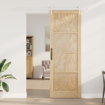 vidaXL Συρόμενη Πόρτα με Σετ Εξαρτημάτων 83x232 εκ. Μασίφ Ξύλο Πεύκου