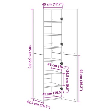 vidaXL Υψηλό Ντουλάπι Μαύρης Βελανιδιάς 45x42.5x185cm Επεξεργασμένο Ξύλο 1 τεμ.