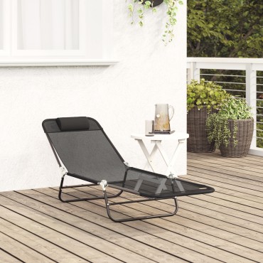 vidaXL Πτυσσόμενη ξαπλώστρα Μαύρο 182x55x85,5cm Textilene