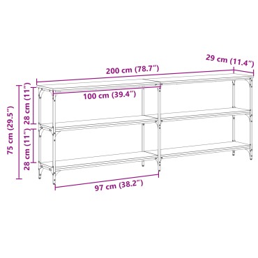 vidaXL Τραπέζι κονσόλας Μαύρη δρυς 200x29x75cm 1 τεμ.