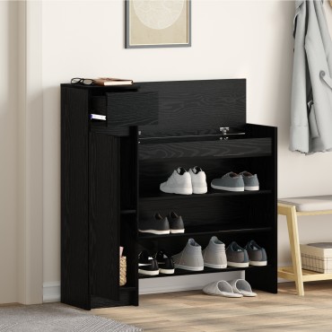 vidaXL ντουλάπι παπουτσιών Μαύρος Δρυς 100.5x28x100cm από επεξεργασμένο ξύλο