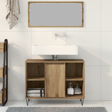 vidaXL Μονάδα Vanity Μπάνιου Μασίφ Δρυς Επεξεργασμένο Ξύλο Μεσαίο