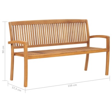 vidaXL Παγκάκι Κήπου Στοιβαζόμενο Μασίφ Ξύλο Teak & Μαξιλάρι 159x57,5x90cm 1 τεμ.