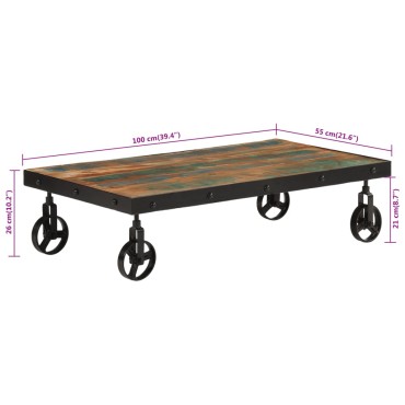 vidaXL Τραπεζάκι Σαλονιού+Ροδάκια 100x55x26cm Μασίφ Ανακυκλωμένο Ξύλο 1 τεμ.