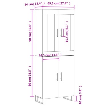 vidaXL Ντουλάπι Γκρι Sonoma 69,5x34x180cm Επεξεργασμένο Ξύλο 1 τεμ.