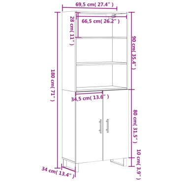 vidaXL Ντουλάπι Μαύρο 69,5x34x180cm από Επεξεργασμένο Ξύλο 1 τεμ.