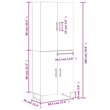 vidaXL Ντουλάπι Γκρι Σκυροδέματος 69,5x34x180cm Επεξεργασμένο Ξύλο 1 τεμ.