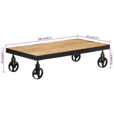 vidaXL Τραπεζάκι Σαλονιού με Ρόδες 100x55x26cm από Μασίφ Ξύλο Μάνγκο 1 τεμ.